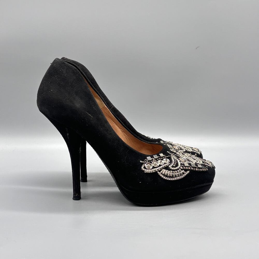 Dries Van Noten Shoes Womens 6.5 Black Suede Beaded Stiletto Heel Holiday Pumps